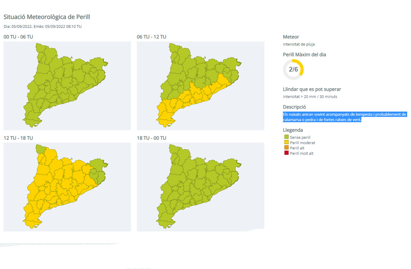 Nou avís d'intensitat de pluges